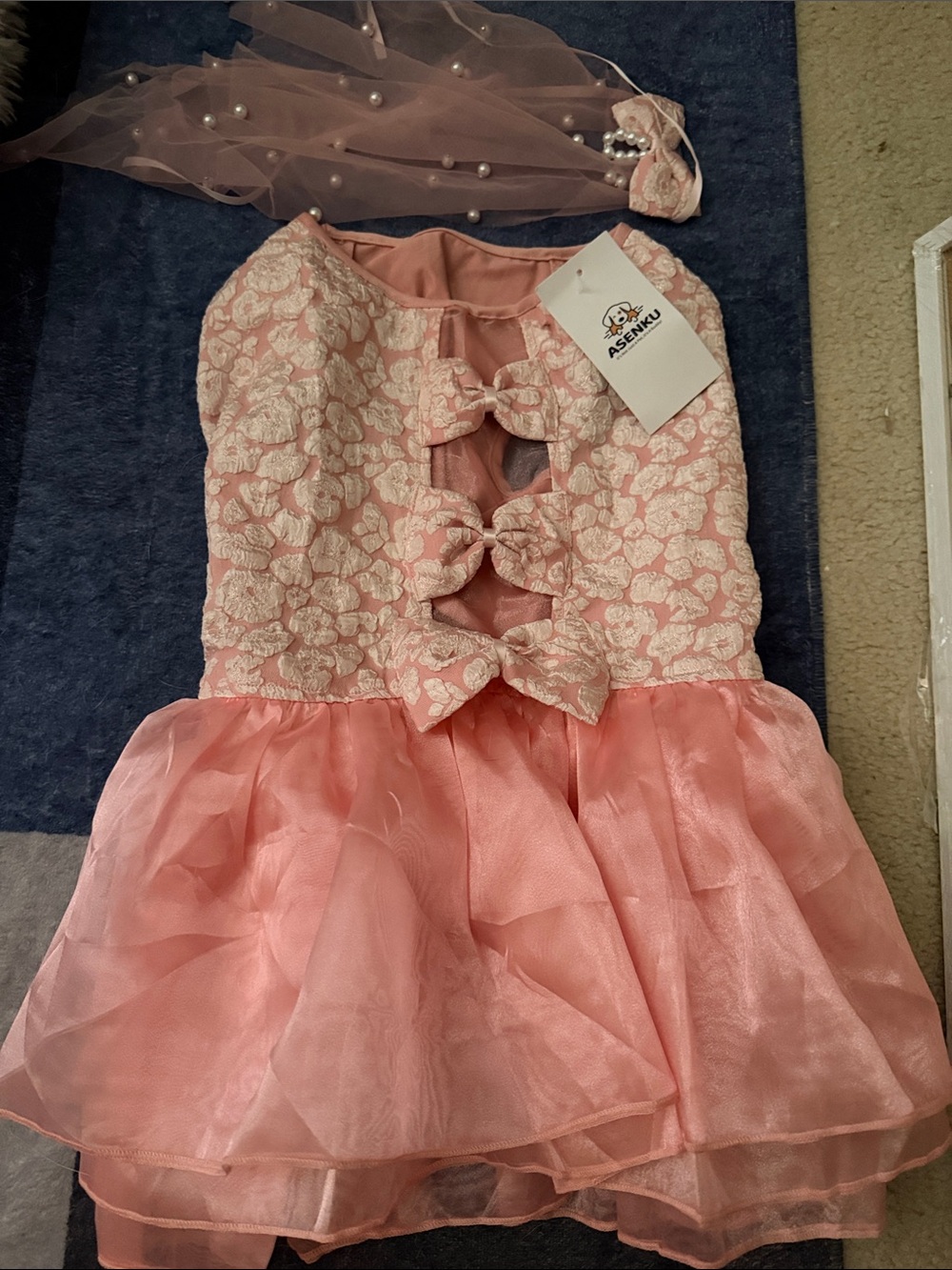Pink Floral Lace Dog Dress with Organza Skirt